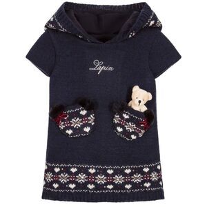 Lapin House Girls Blue Wool‎ Knit Dress With Hood Size 6 Years